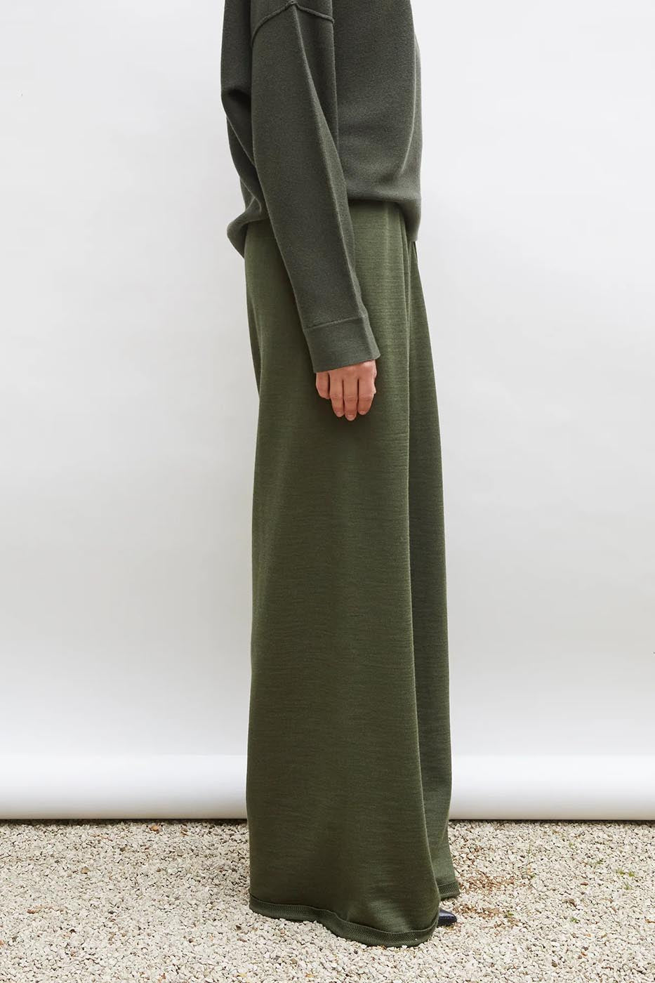 Pantalon fluide maille fine jersey kaki