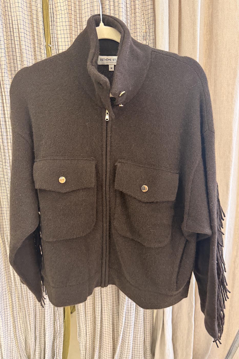 WES2625H Veste col cheminé franges