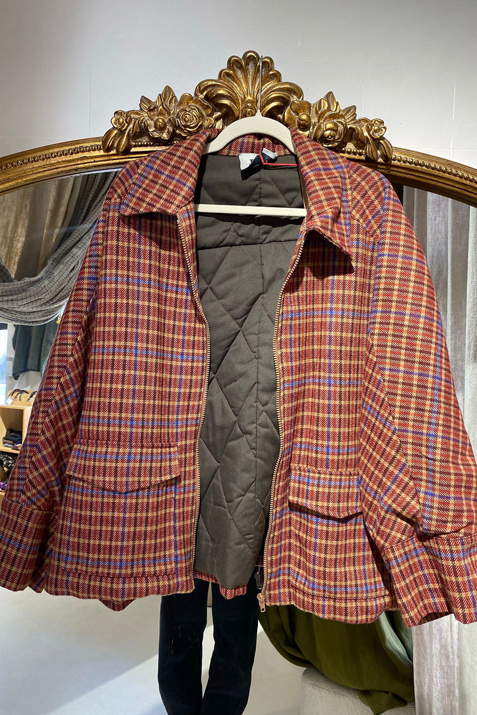 Blouson oversize à carreaux brique & bleu