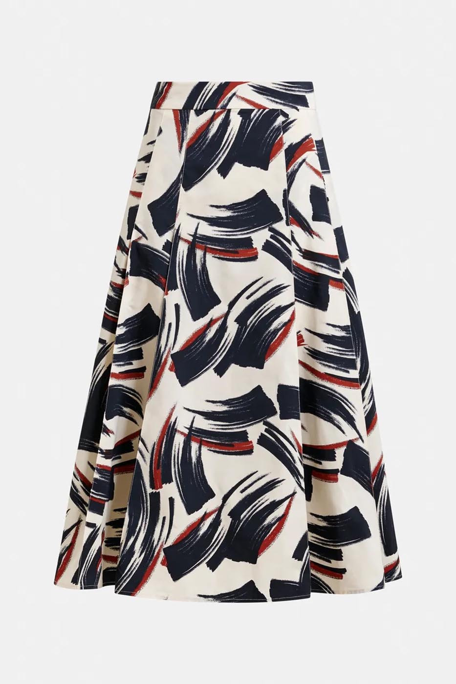 Jupe trapèze mi-longue blanc cassé, noire et brune