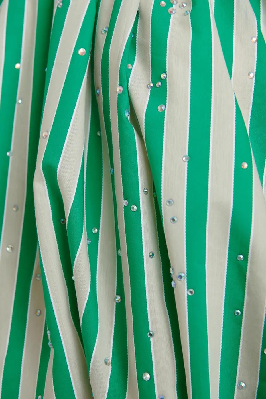 Body à fronces et manches bouffantes vert et crème