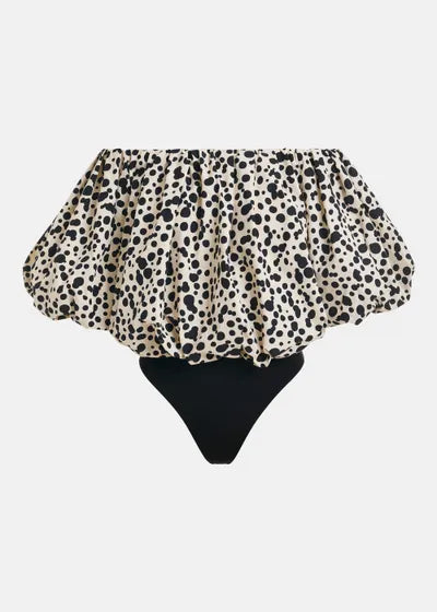 Body blanc cassé à fronces et manches bouffantes