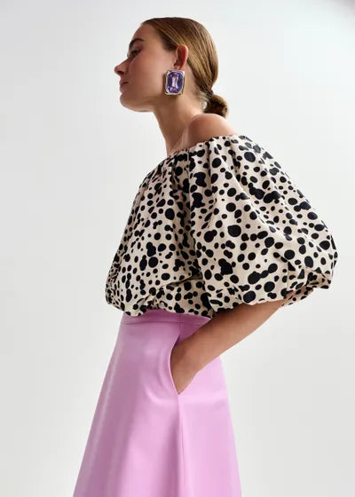 Body blanc cassé à fronces et manches bouffantes