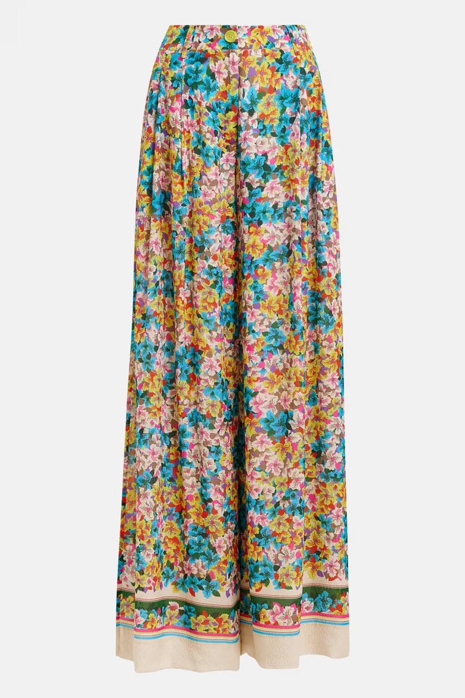 Pantalon large en soie mélangée à imprimé fleuri violet, rouge et multicolore