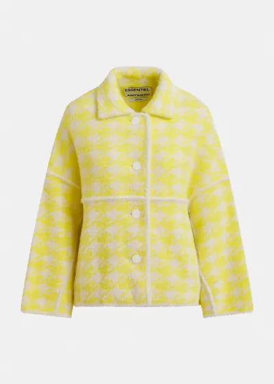 Cardigan en pied-de-poule jaune et blanc cassé