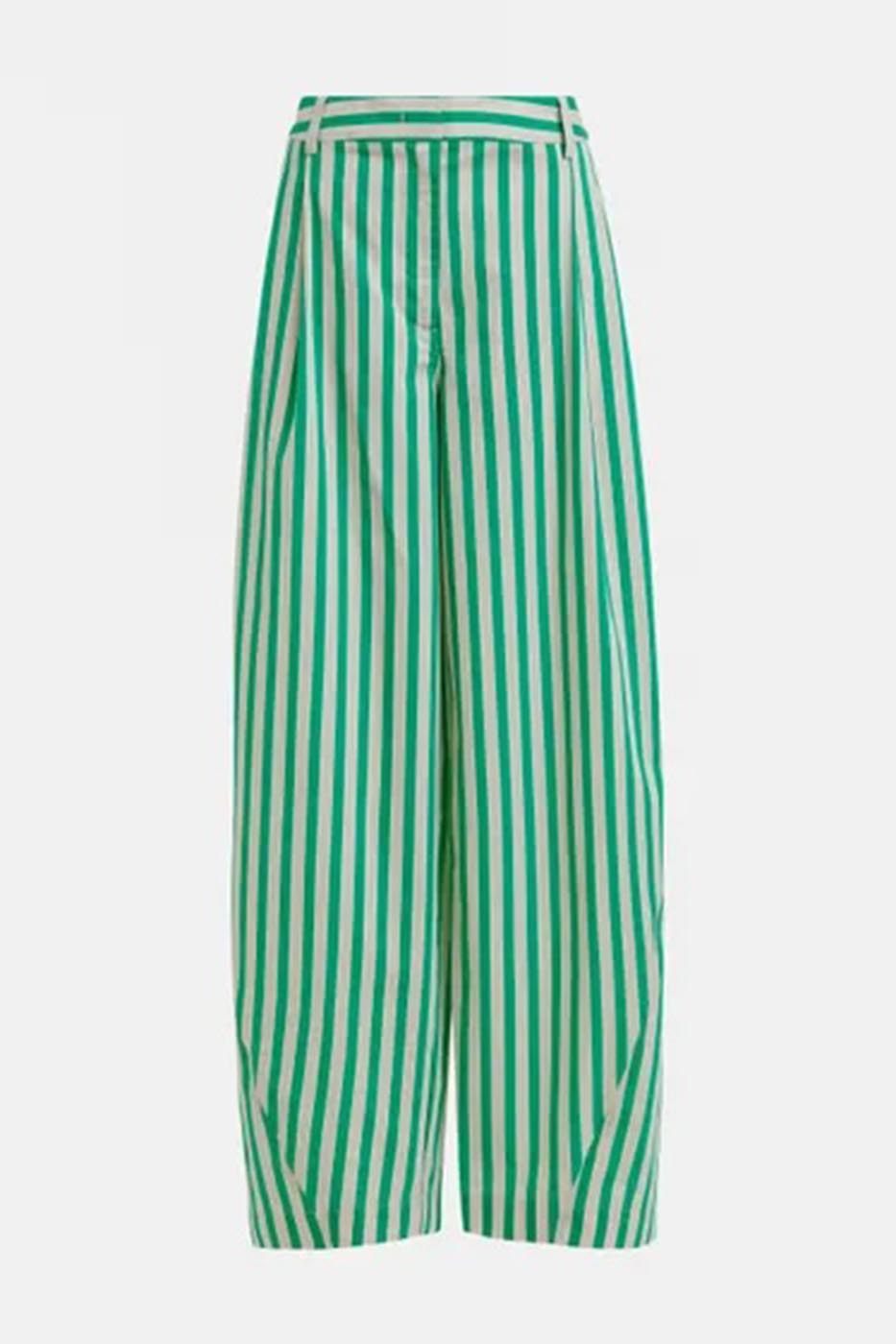 Pantalon fuselé vert et crème à rayures