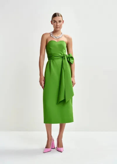 Robe bandeau portefeuille mi-longue verte