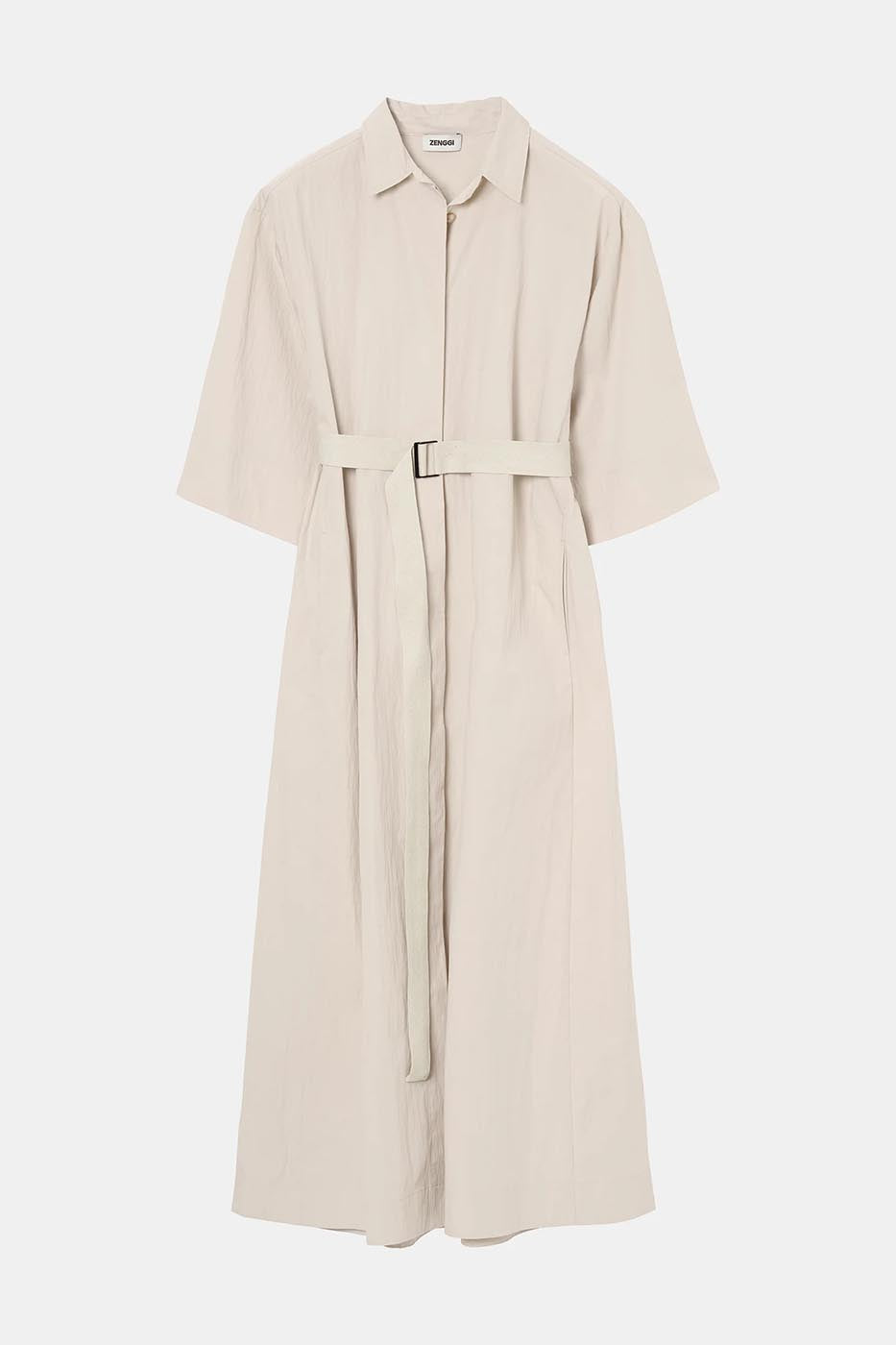 ROBE À CEINTURE EN COTON ET NYLON